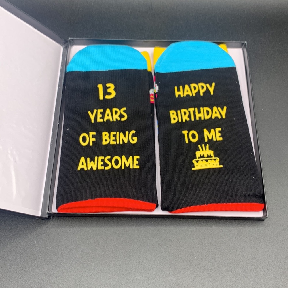 Pair Of Happy 13th Birthday Colorful Birthday Cake Candle Socks